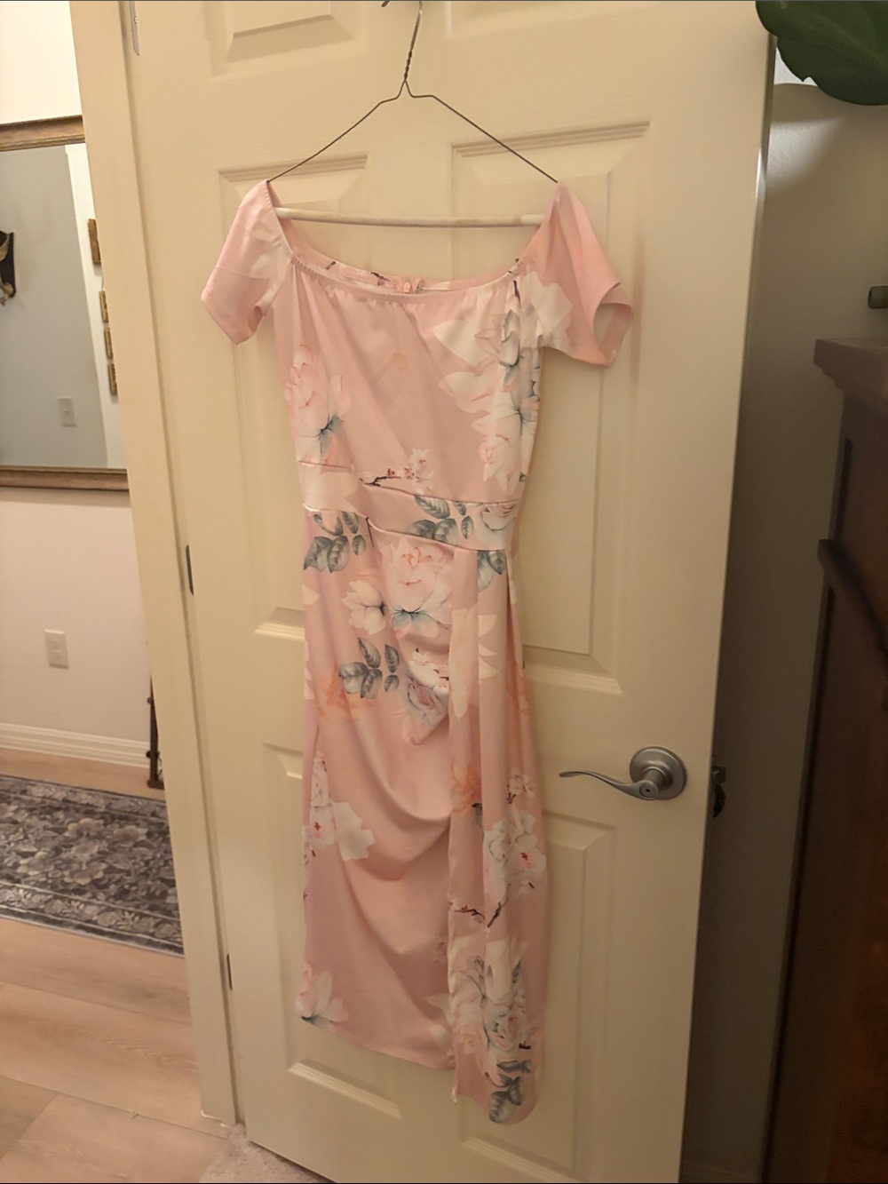 Blush Pink One-Shoulder Floral Dress